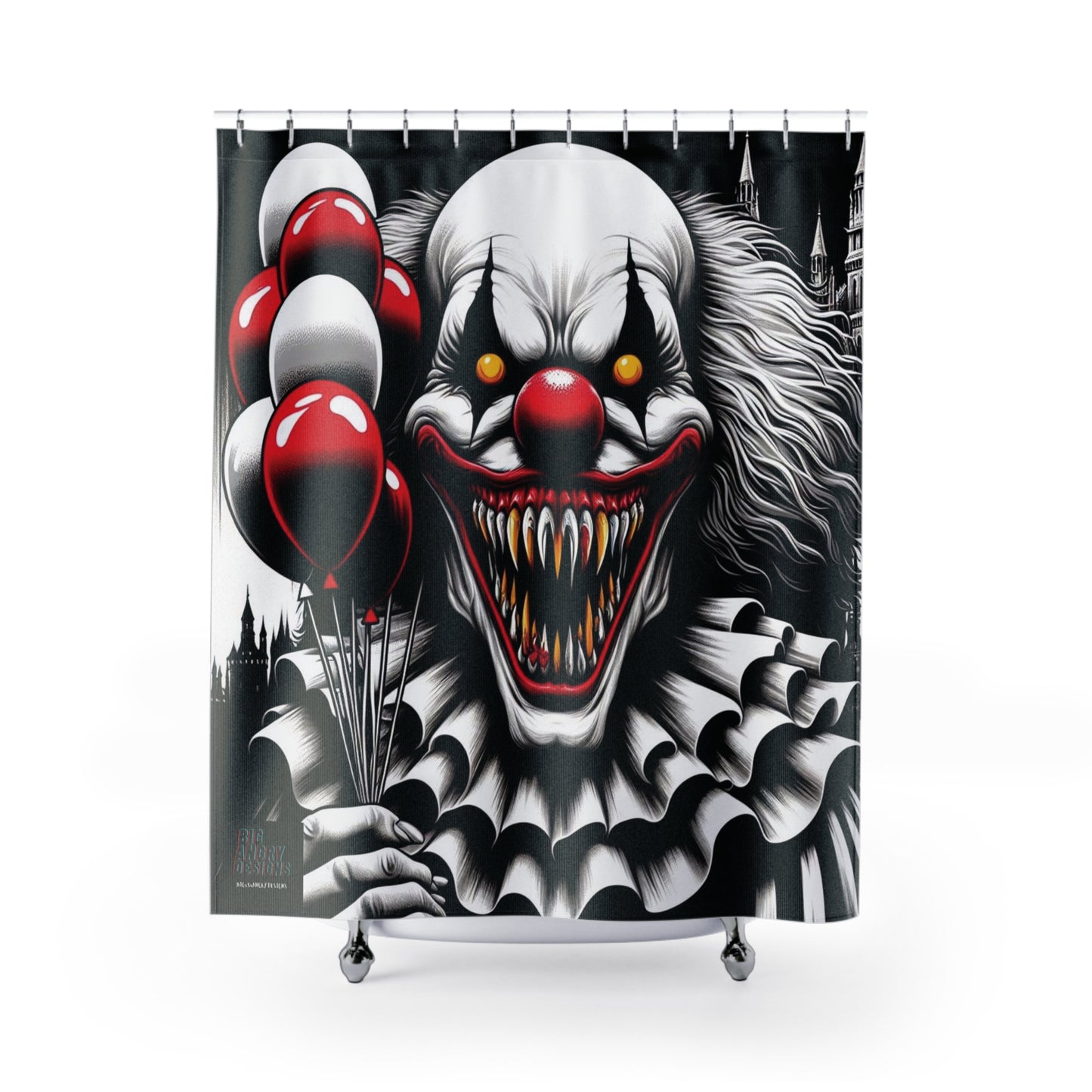 BIGxXxANGRY DESIGNS "JUMP SCARE CLOWN" SHOWER CURTAIN